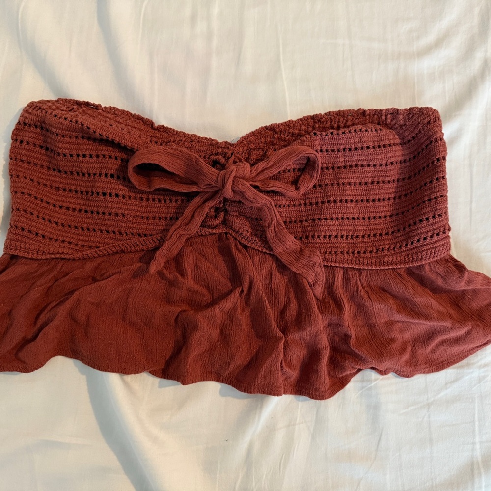 American Eagle Outfitters Rust Red Crochet Bandeau Crop Top